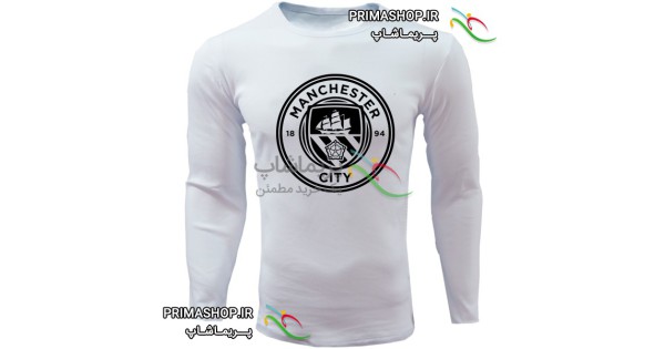 خرید تیشرت منچسترسیتی آستین بلند سفید طرح لوگو بزرگ